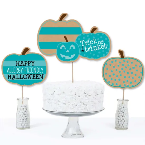 Big Dot of Happiness Teal Pumpkin - Halloween Allergy Friendly Trick or Trinket Centerpiece Sticks - Table Toppers - Set of 15 {4}