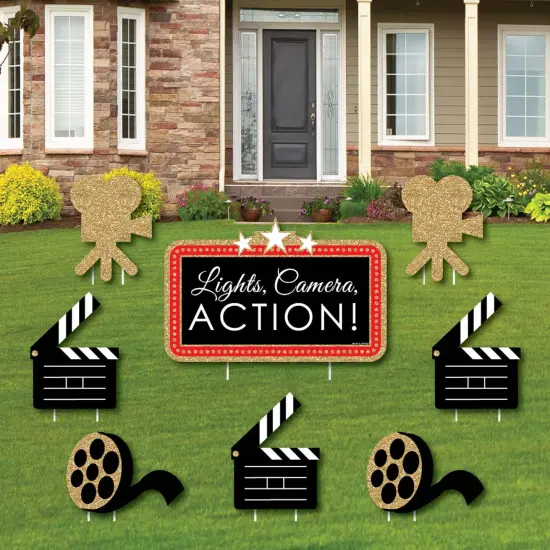 Big Dot of Happiness Red Carpet - Yard Sign and Outdoor Lawn Decorations - Movie Night Party Yard Signs - Set of 8 {1}