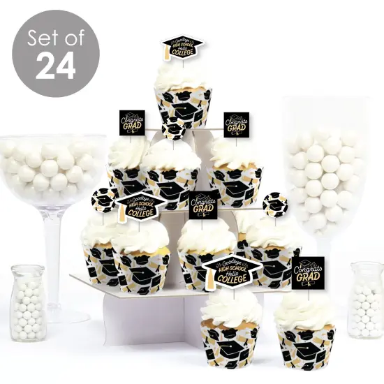 Big Dot of Happiness Hello College Graduation Cupcake Decoration - Party Cupcake Wrappers and Treat Picks Kit - Set of 24 {3}