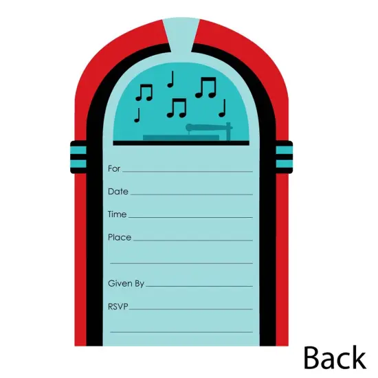 Big Dot of Happiness 50's Sock Hop - Shaped Fill-In Invitations - 1950s Rock N Roll Party Invitation Cards with Envelopes - Set of 12 {4}