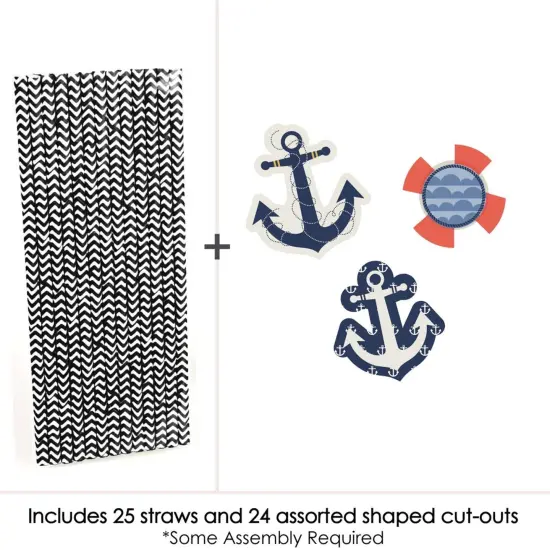 Big Dot of Happiness Ahoy - Nautical Paper Straw Decor - Baby Shower or Birthday Party Striped Decorative Straws - Set of 24 {4}