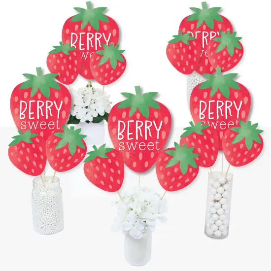 Big Dot of Happiness Berry Sweet Strawberry - Fruit Themed Birthday Party or Baby Shower Centerpiece Sticks - Table Toppers - Set of 15 {3}