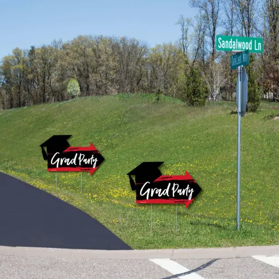 Big Dot of Happiness Red Grad - Best is Yet to Come - 2 Arrows & 1 Welcome/Thank You Lawn Sign - Double Sided Grad Party Yard Sign Set - 3 Pieces {6}