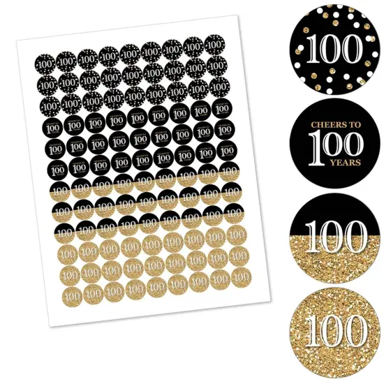 Big Dot of Happiness Adult 100th Birthday - Gold - Round Candy Sticker Party Favors - Labels Fits Chocolate Candy (1 sheet of 108) {3}
