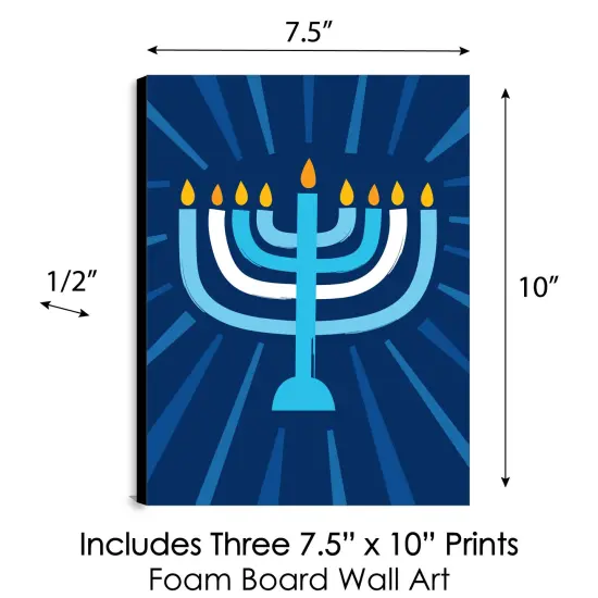 Big Dot of Happiness Hanukkah Menorah - Chanukah Wall Art and Holiday Home Decor - 7.5 x 10 inches - Set of 3 Prints {6}