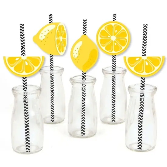Big Dot of Happiness So Fresh - Lemon - Paper Straw Decor - Citrus Lemonade Party Striped Decorative Straws - Set of 24 {1}