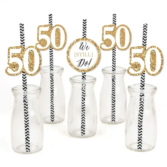 Big Dot of Happiness We Still Do - 50th Wedding Anniversary - Paper Straw Decor - Anniversary Party Striped Decorative Straws - Set of 24 {1}