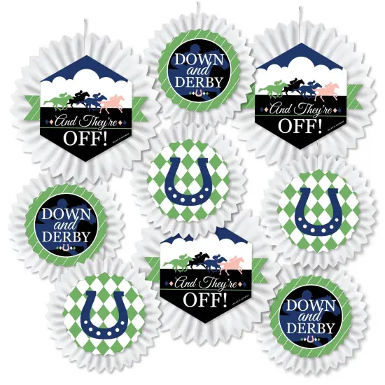 Big Dot of Happiness Kentucky Horse Derby - Hanging Horse Race Party Tissue Decoration Kit - Paper Fans - Set of 9 {3}