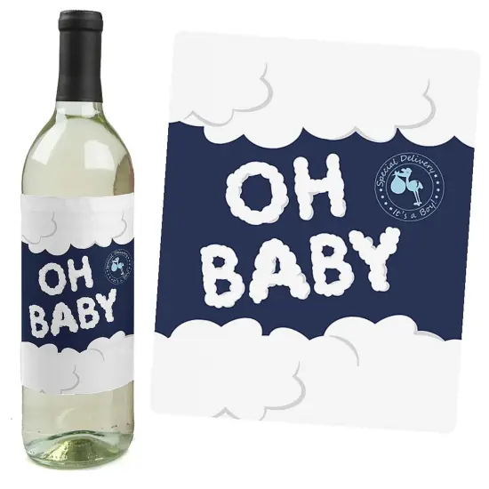 Big Dot of Happiness Boy Special Delivery - Blue It's A Boy Stork Baby Shower Decorations for Women and Men - Wine Bottle Label Stickers - Set of 4 {7}