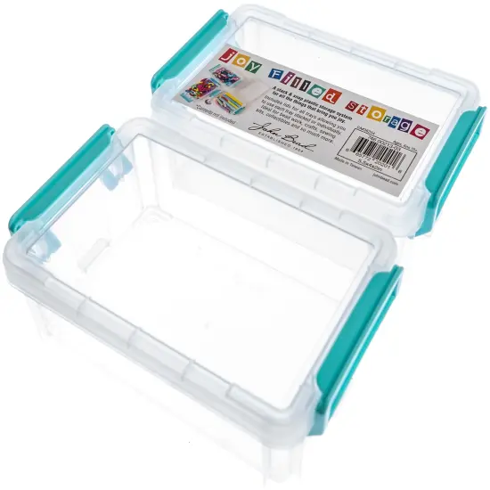 John Bead Joy Filled Storage Stackable Containers 2/Pkg-Clear/Turquoise 5.5"X4"X2" {6}