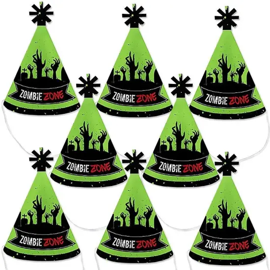 Big Dot of Happiness Zombie Zone - Mini Cone Halloween or Birthday Zombie Crawl Party Hats - Small Little Party Hats - Set of 8 {1}