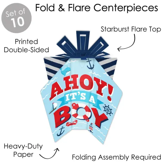 Big Dot of Happiness Ahoy It's a Boy - Table Decorations - Nautical Baby Shower Fold and Flare Centerpieces - 10 Count {4}