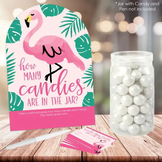 Big Dot of Happiness Pink Flamingo - Party Like a Pineapple - How Many Candies Tropical Summer Party Game - 1 Stand and 40 Cards - Candy Guessing Game {3}