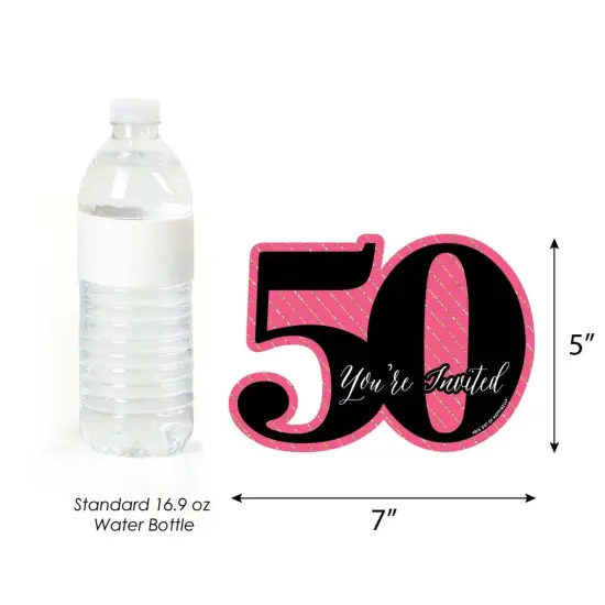 Big Dot of Happiness Chic 50th Birthday - Pink, Black and Gold - Shaped Fill-in Invites - Birthday Party Invitation Cards with Envelopes - Set of 12 {7}