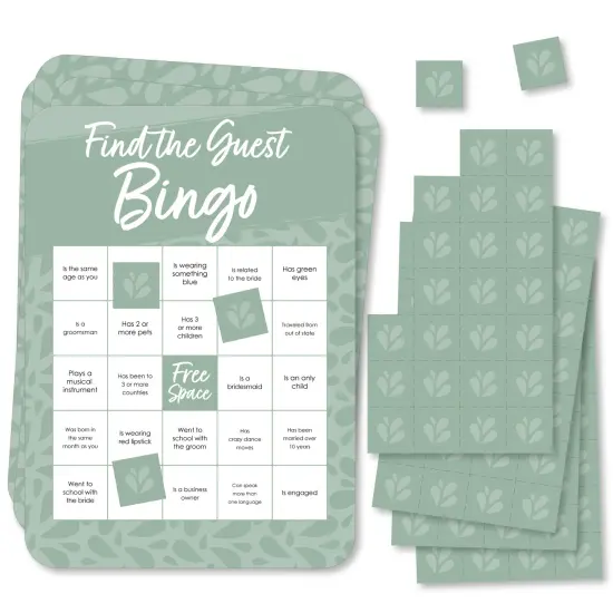 Big Dot of Happiness Sage Green Elegantly Simple - Find the Guest Bingo Cards and Markers - Wedding & Bridal Shower Bingo GameSet of 18 {1}