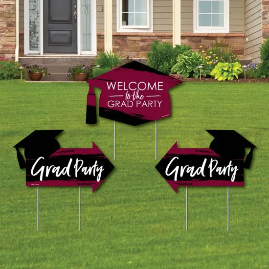 Big Dot of Happiness Maroon Grad - Best is Yet to Come - 2 Burgundy Arrows & 1 Welcome/Thank You Lawn Sign - Double Sided Yard Sign Set - 3 Pieces {1}