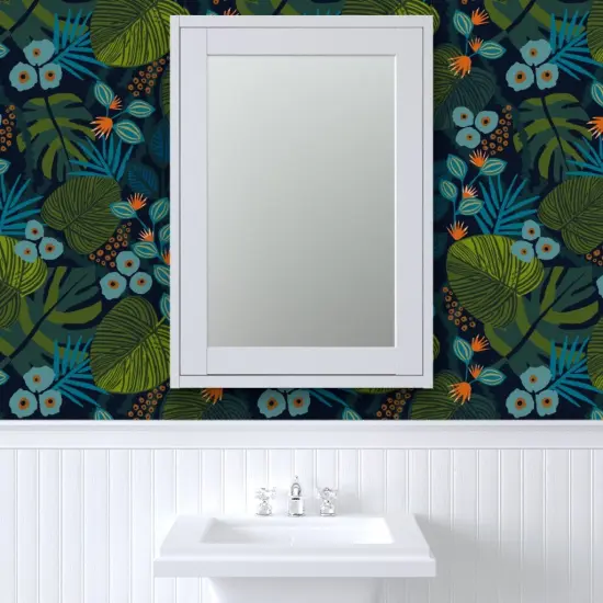 Peel & Stick Wallpaper 2FT Wide Tropical Fun Blue Green Teal Flora Custom Removable Wallpaper by Spoonflower {6}