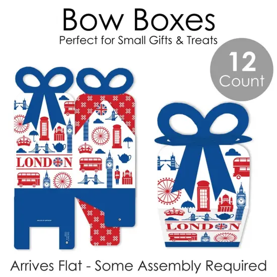 Big Dot of Happiness Cheerio, London - Square Favor Gift Boxes - British UK Party Bow Boxes - Set of 12 {7}