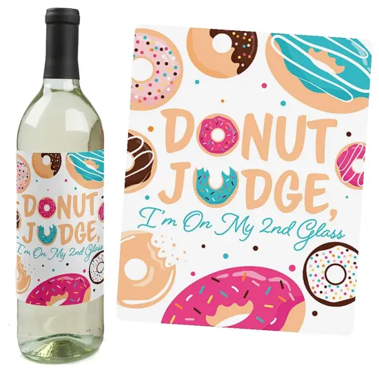 Big Dot of Happiness Donut Worry, Let's Party - Doughnut Party Decorations for Women and Men - Wine Bottle Label Stickers - Set of 4 {3}