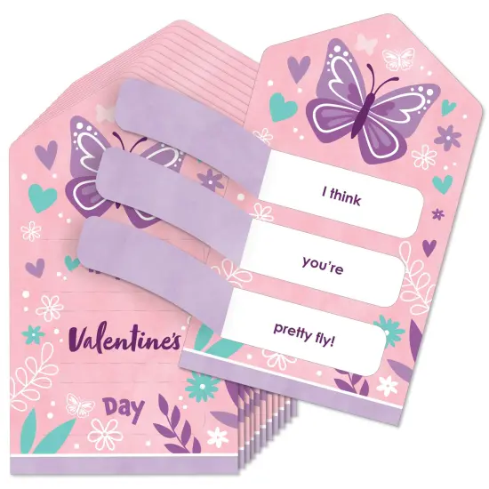Big Dot of Happiness Beautiful Butterfly - Floral Cards for Kids - Happy Valentine's Day Pull Tabs - Set of 12 {1}