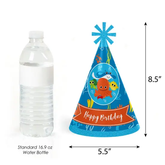 Big Dot of Happiness Under the Sea Critters - Cone Happy Birthday Party Hats for Kids and Adults - Set of 8 (Standard Size) {4}