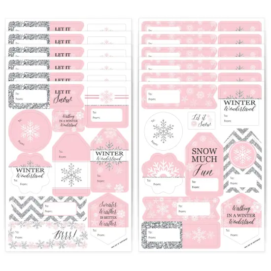 Big Dot of Happiness Pink Winter Wonderland Snowflake Birthday Party and Baby Shower Gift Tag Labels - To and From Stickers - 12 Sheets - 120 Stickers {1}