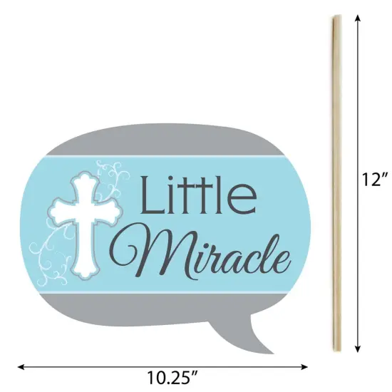 Big Dot of Happiness Funny Little Miracle Boy Blue & Gray Cross - Baptism or Baby Shower Photo Booth Props Kit - 10 Piece {6}