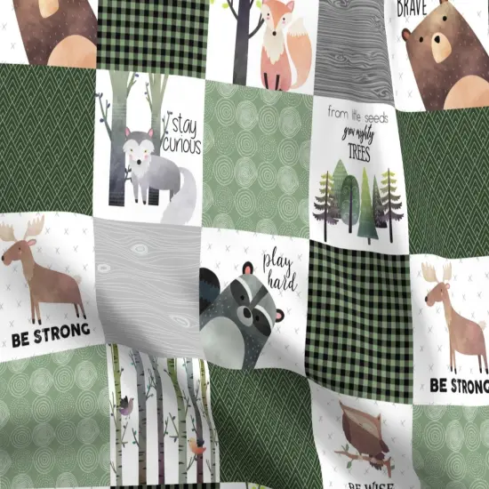 Various Fabrics by the Yard or Fat Quarter Woodland Animals Forest Cheater Quilt Bear Fox Moose Wholecloth Green Brown Topper Custom Printed Fabric by Spoonflower {5}