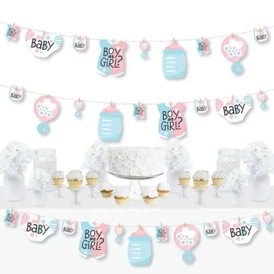 Big Dot of Happiness Baby Gender Reveal - Team Boy or Girl Party DIY Decorations - Clothespin Garland Banner - 44 Pieces {1}