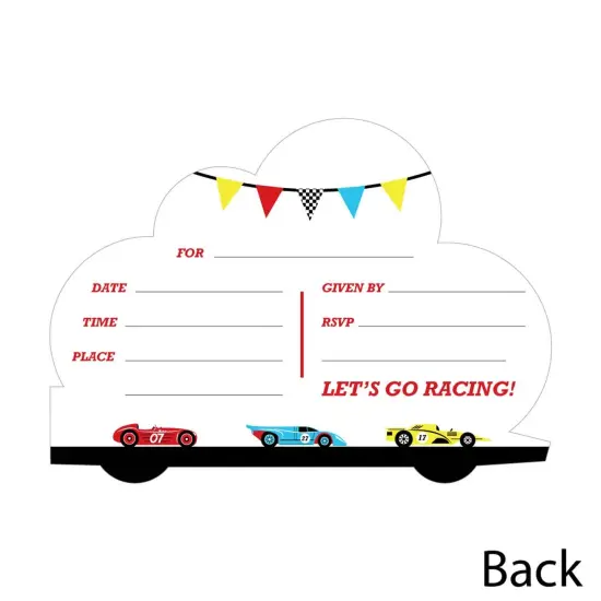 Big Dot of Happiness Let's Go Racing - Racecar - Shaped Fill-in Invites - Birthday Party or Baby Shower Invite Cards with Envelopes - Set of 12 {4}