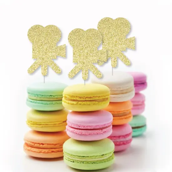 Big Dot of Happiness Gold Glitter Movie Camera - No-Mess Real Gold Glitter Cut-Outs - Red Carpet Movie Night Party Confetti - Set of 24 {6}