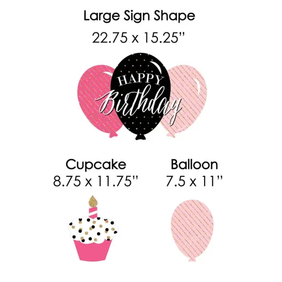 Big Dot of Happiness Chic Happy Birthday - Pink, Black and Gold - Yard Sign and Outdoor Lawn Decorations - Happy Birthday Party Yard Signs - Set of 8 {7}
