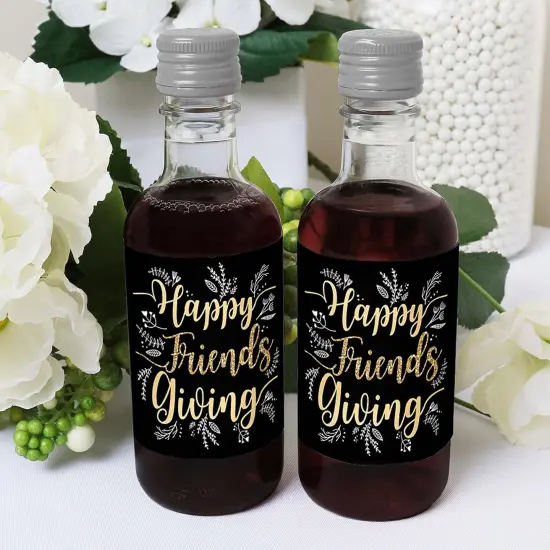 Big Dot of Happiness Elegant Thankful for Friends - Mini Wine & Champagne Bottle Label Stickers - Friendsgiving Thanksgiving Party Favor Gift - 16 Ct {6}