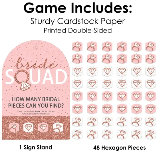 Big Dot of Happiness Bride Squad - Rose Gold Bridal Shower or Bachelorette Party Scavenger Hunt - 1 Stand and 48 Game Pieces - Hide and Find Game {6}