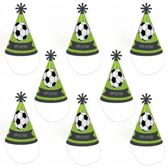 Big Dot of Happiness Goaaal - Soccer - Cone Happy Birthday Party Hats for Kids and Adults - Set of 8 (Standard Size) {7}