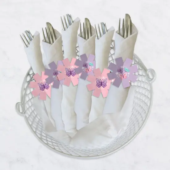 Big Dot of Happiness Beautiful Butterfly - Floral Baby Shower or Birthday Party Paper Napkin Holder - Napkin Rings - Set of 24 {4}