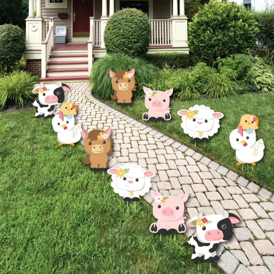 Big Dot of Happiness Girl Farm Animals - Lawn Decorations - Outdoor Pink Barnyard Baby Shower or Birthday Party Yard Decorations - 10 Piece {1}