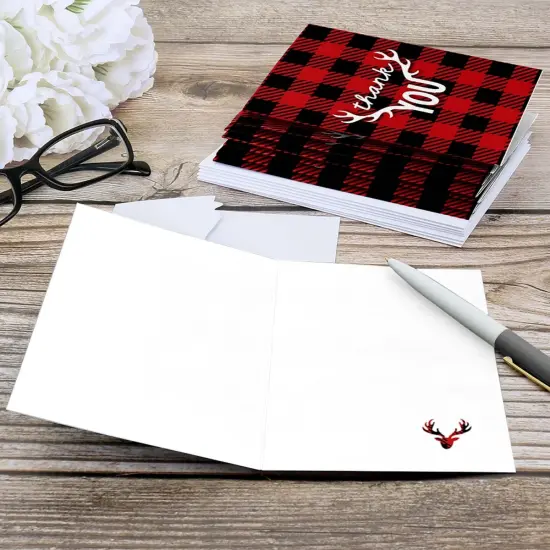 Big Dot of Happiness Prancing Plaid - Christmas and Holiday Buffalo Plaid Party Thank You Cards (8 Count) {6}