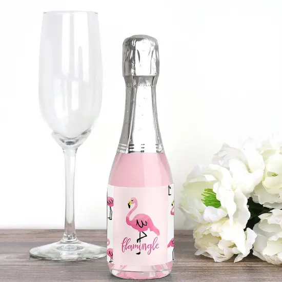 Big Dot of Happiness Pink Flamingo - Mini Wine and Champagne Bottle Label Stickers - Tropical Summer Party Favor Gift for Women and Men - Set of 16 {3}