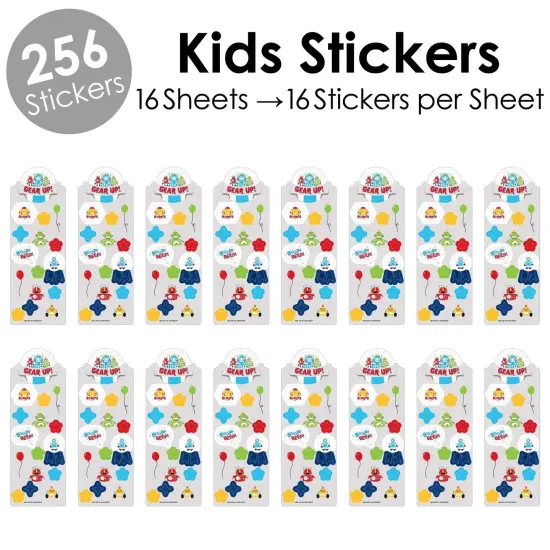 Big Dot of Happiness Gear Up Robots - Birthday Party Favor Kids Stickers - 16 Sheets - 256 Stickers {3}