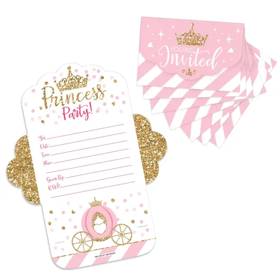 Big Dot of Happiness Little Princess Crown - Fill-In Cards - Pink and Gold Princess Baby Shower or Birthday Party Fold and Send Invitations - Set of 8 {1}