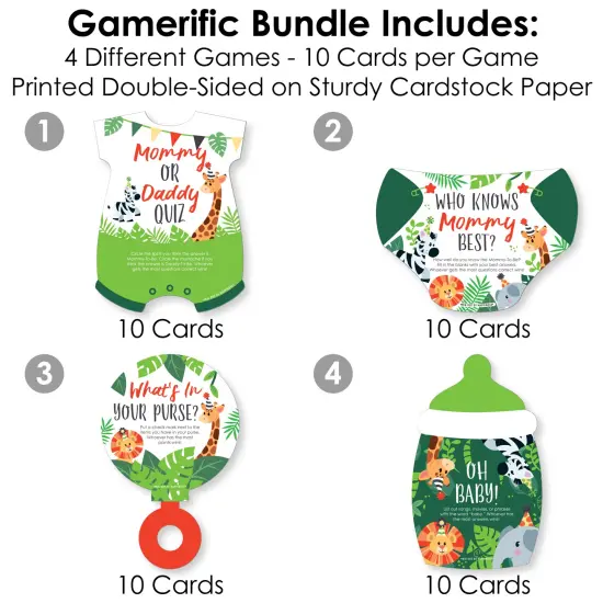 Big Dot of Happiness Jungle Party Animals - 4 Safari Zoo Animal Baby Shower Games - 10 Cards Each - Gamerific Bundle {4}