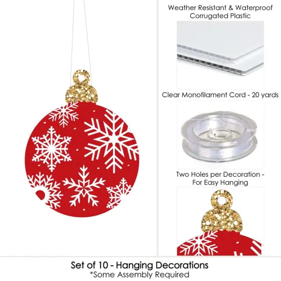 Big Dot of Happiness Hanging Black, Red and Green Ornaments - Outdoor Holiday or Christmas Hanging Porch and Tree Yard Decorations - 10 Pc {6}