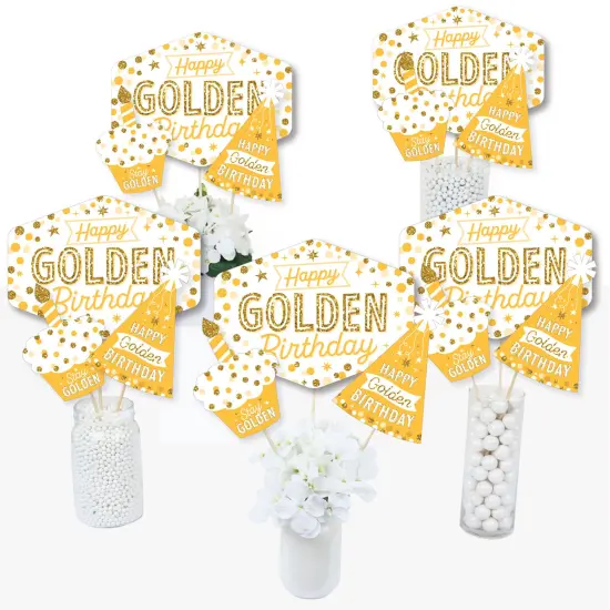 Big Dot of Happiness Golden Birthday - Happy Birthday Party Centerpiece Sticks - Table Toppers - Set of 15 {3}
