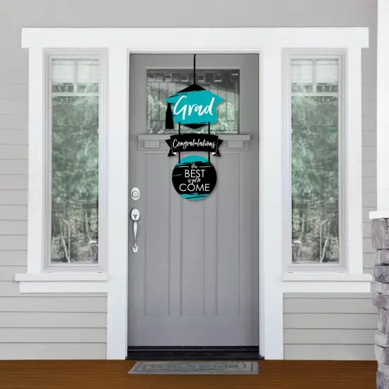 Big Dot of Happiness Teal Grad - Best is Yet to Come - Hanging PorchTurquoise Graduation Party Outdoor Decor - Front Door Decor - 3 Piece Sign {3}