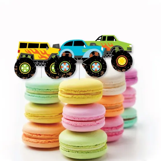 Big Dot of Happiness Smash and Crash - Monster Truck - Dessert Cupcake Toppers - Boy Birthday Party Clear Treat Picks - Set of 24 {6}