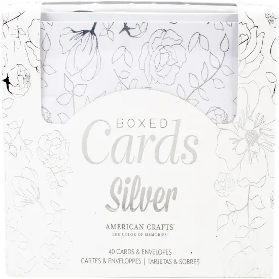 American Crafts A2 Cards W/Envelopes (4.375"X5.75") 40/Box-Silver - Silver Foil {1}