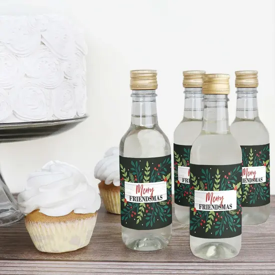 Big Dot of Happiness Rustic Merry Friendsmas - Mini Wine and Champagne Bottle Label Stickers - Friends Christmas Party Favor Gift - Set of 16 {4}