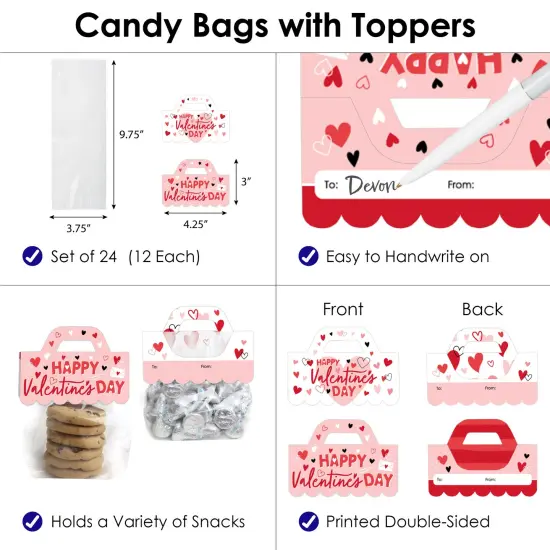Big Dot of Happiness Happy Valentine's Day - DIY Valentine Hearts Party Clear Goodie Favor Bag Labels - Candy Bags with Toppers - Set of 24 {4}