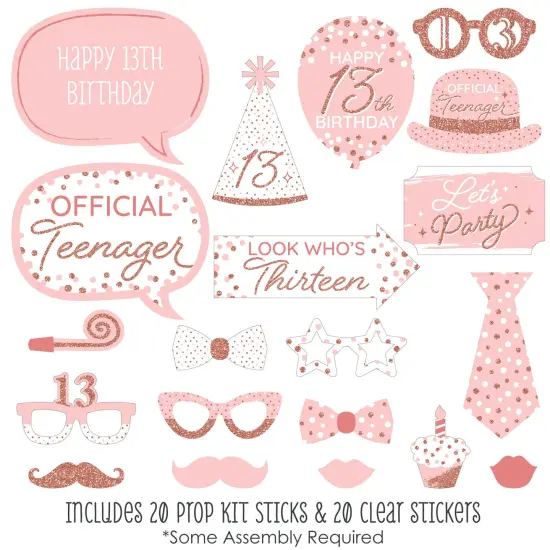 Big Dot of Happiness 13th Pink Rose Gold Birthday - Happy Birthday Party Photo Booth Props Kit - 20 Count {3}